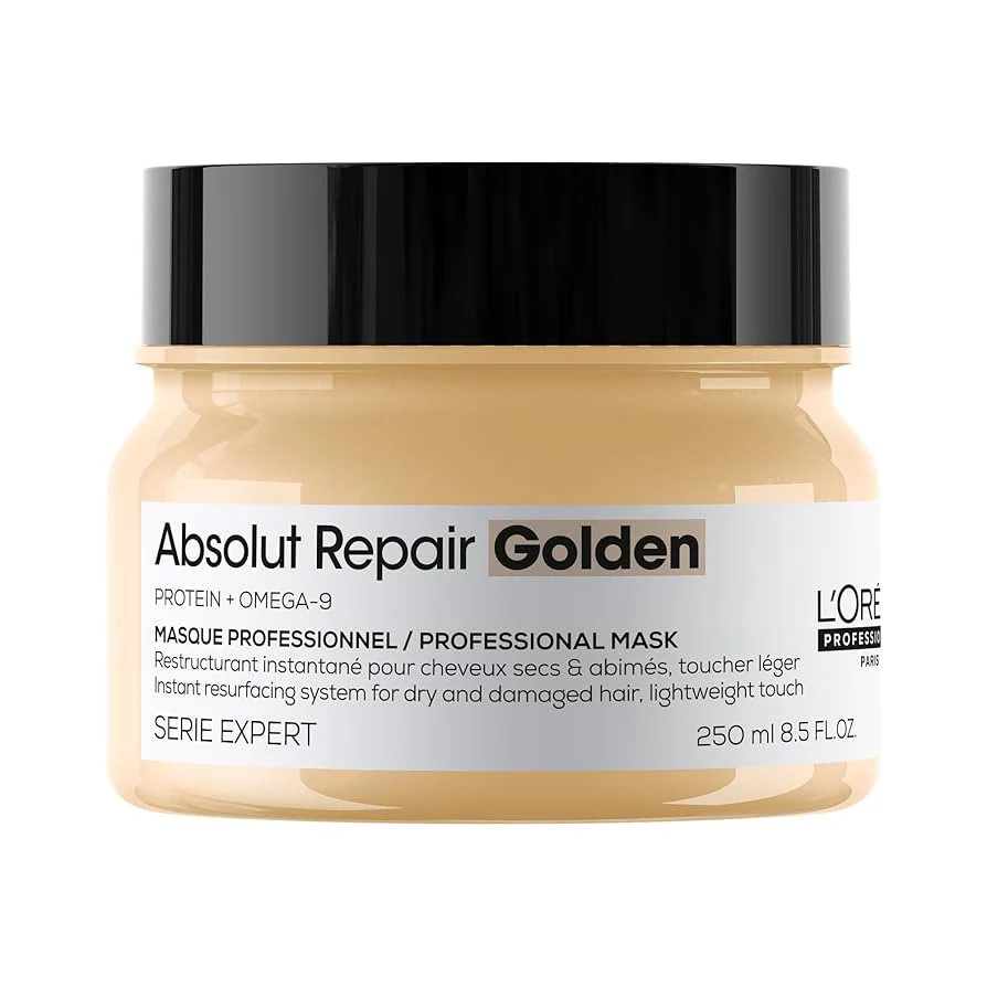 L'Oreal Absolut Repair Golden hair mask jar on a white background